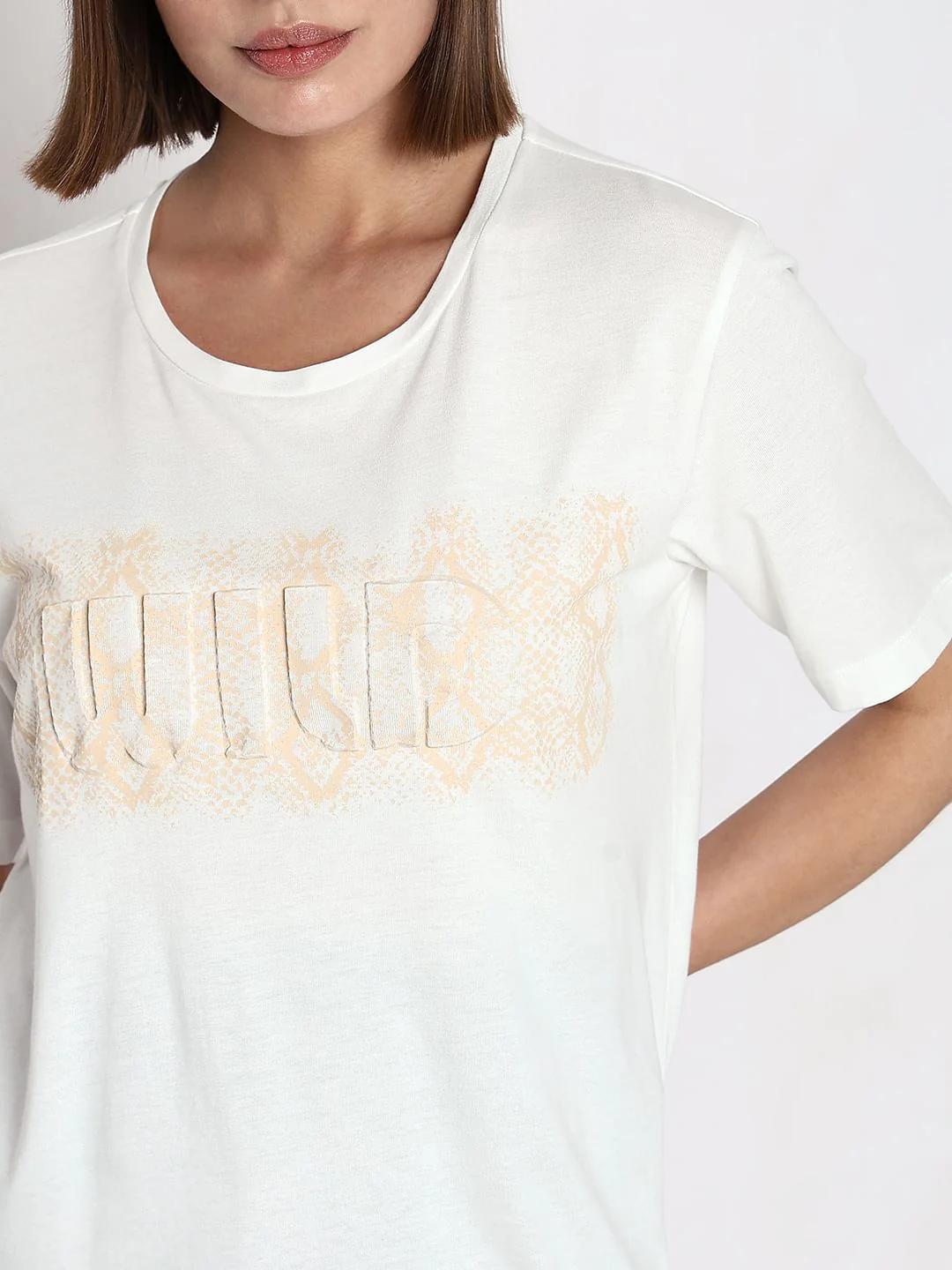 White Embossed Text T-Shirt - Image 6