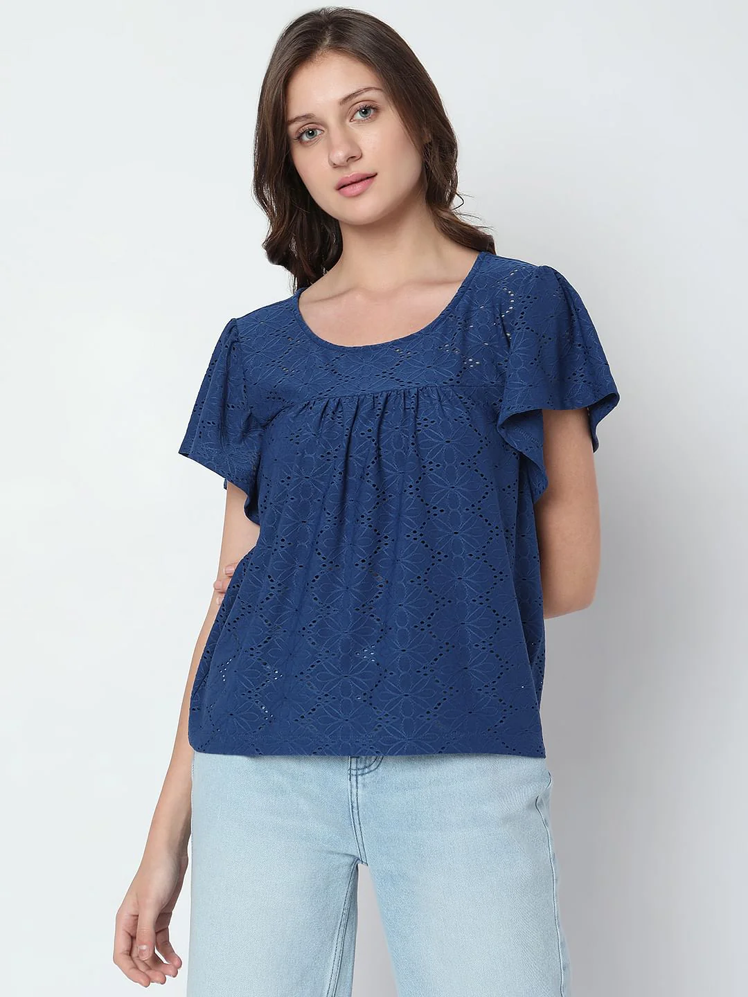 Dark Blue Flared Sleeves T-Shirt - Image 2