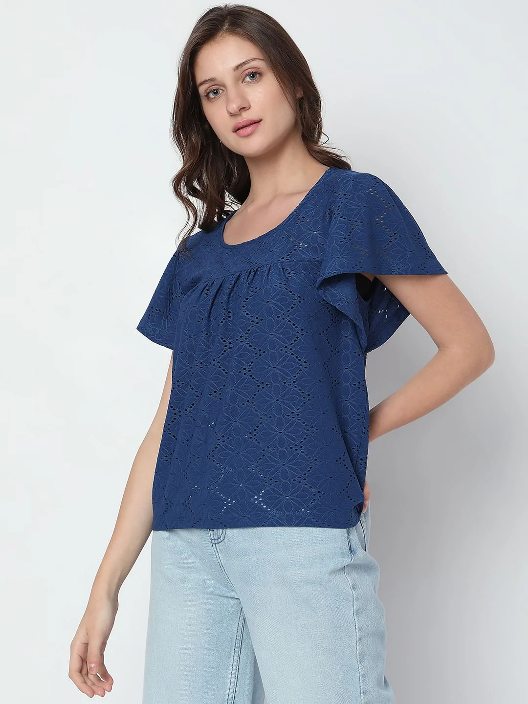 Dark Blue Flared Sleeves T-Shirt - Image 3