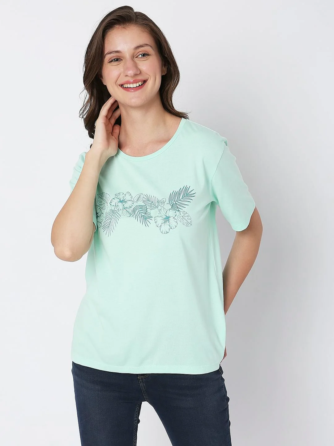 Green Floral Print T-Shirt - Image 2