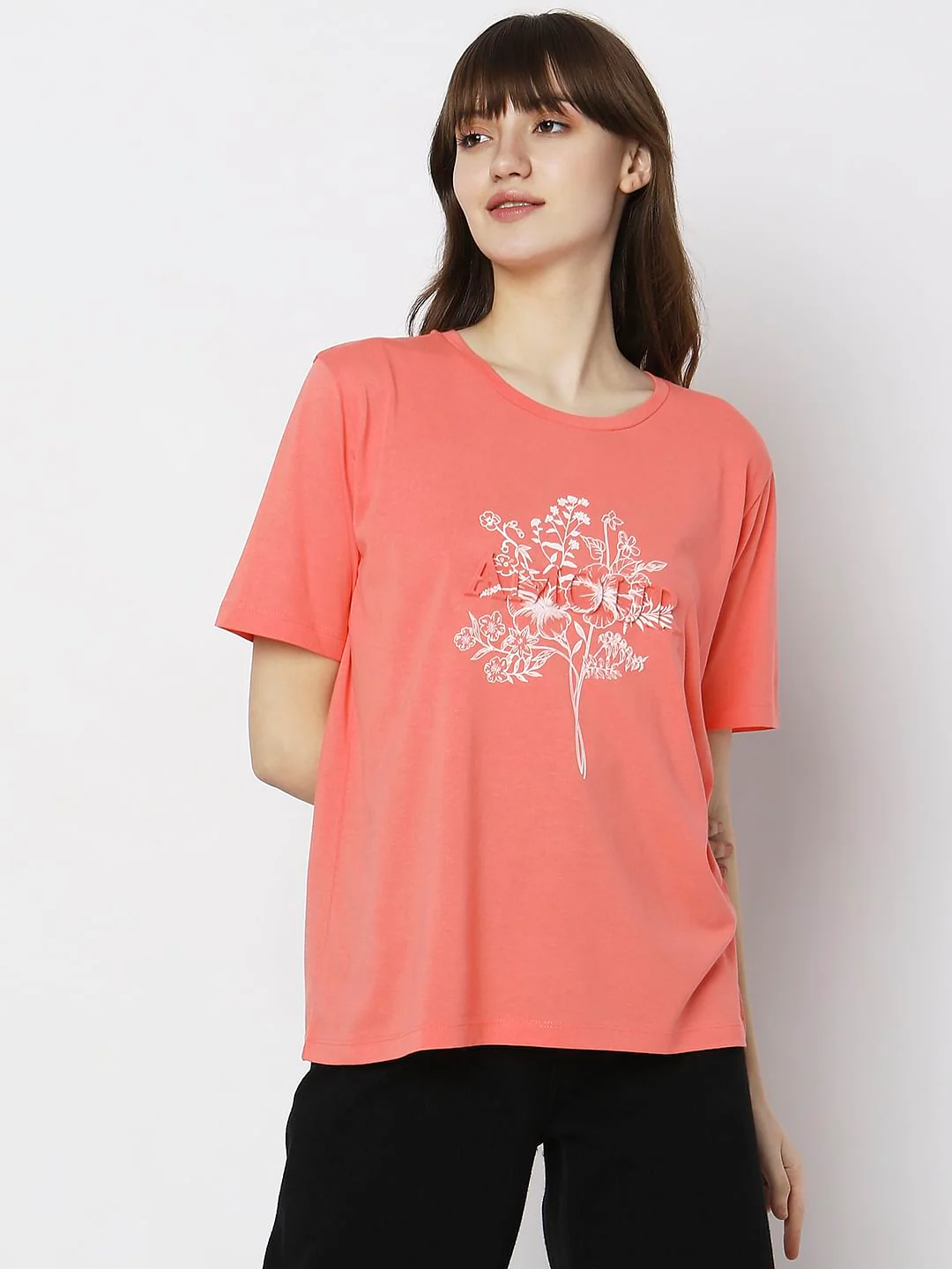 Orange Floral Print T-Shirt - Image 2