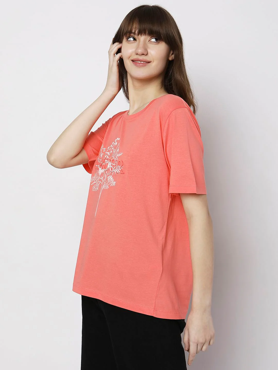 Orange Floral Print T-Shirt - Image 3