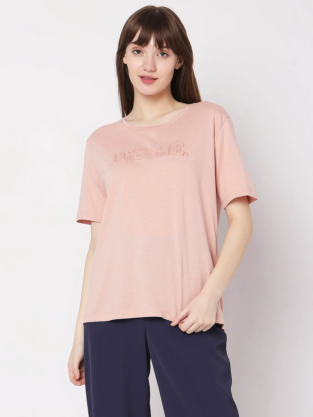 Pink Text Embossed Print T-Shirt - Image 2