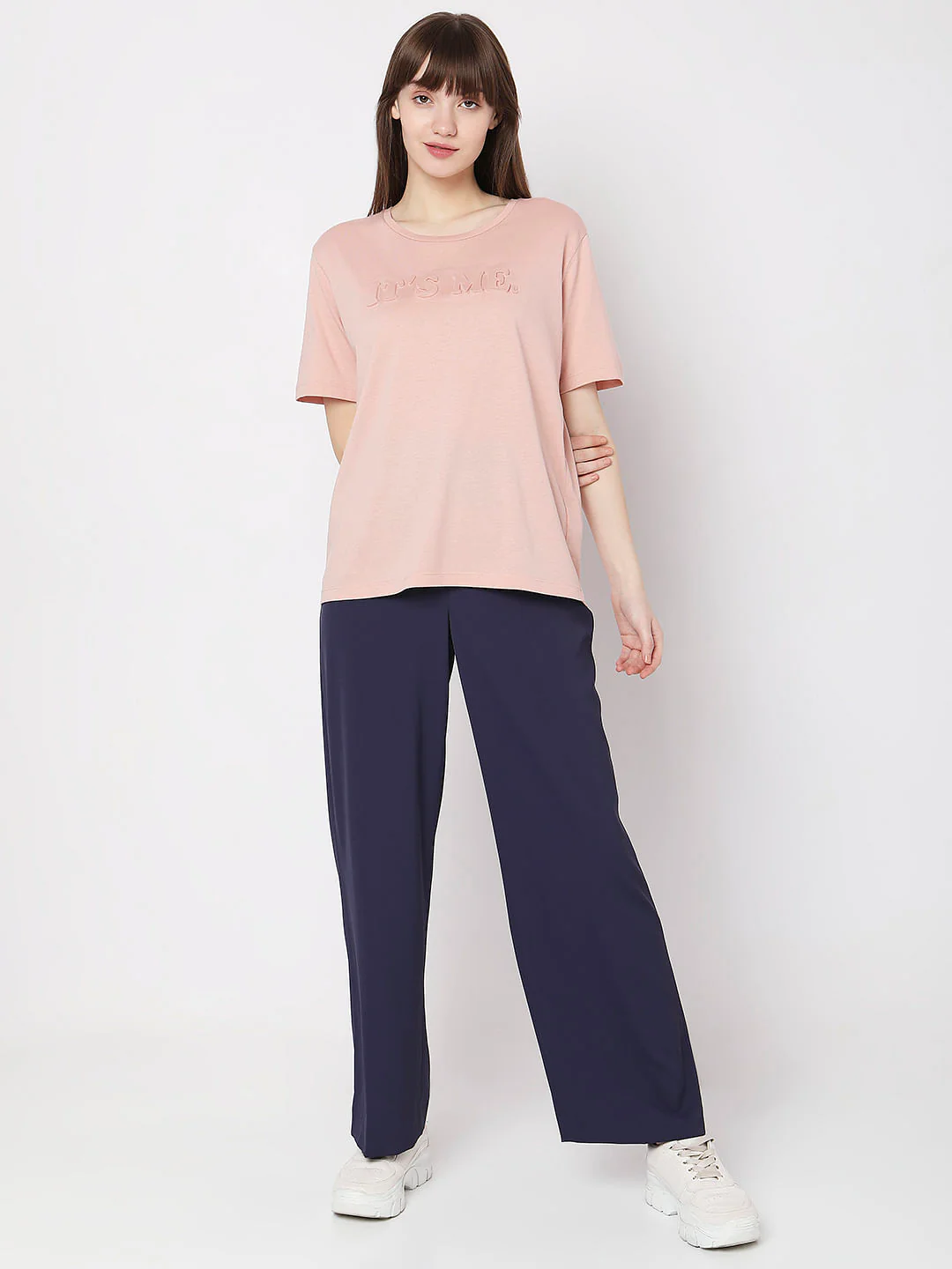 Pink Text Embossed Print T-Shirt - Image 5