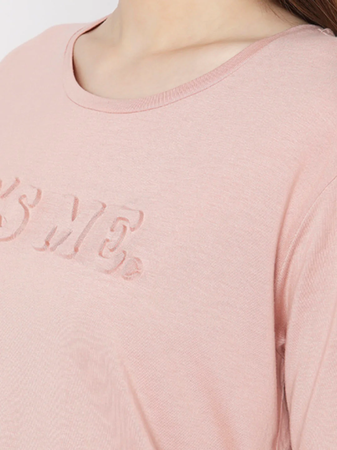 Pink Text Embossed Print T-Shirt - Image 8