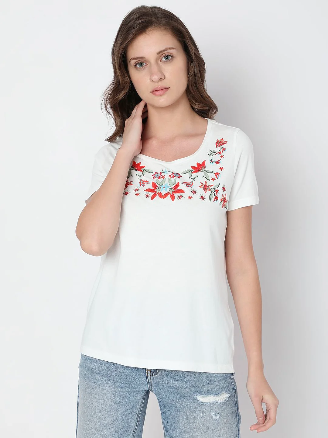 White Floral Print T-Shirt - Image 2