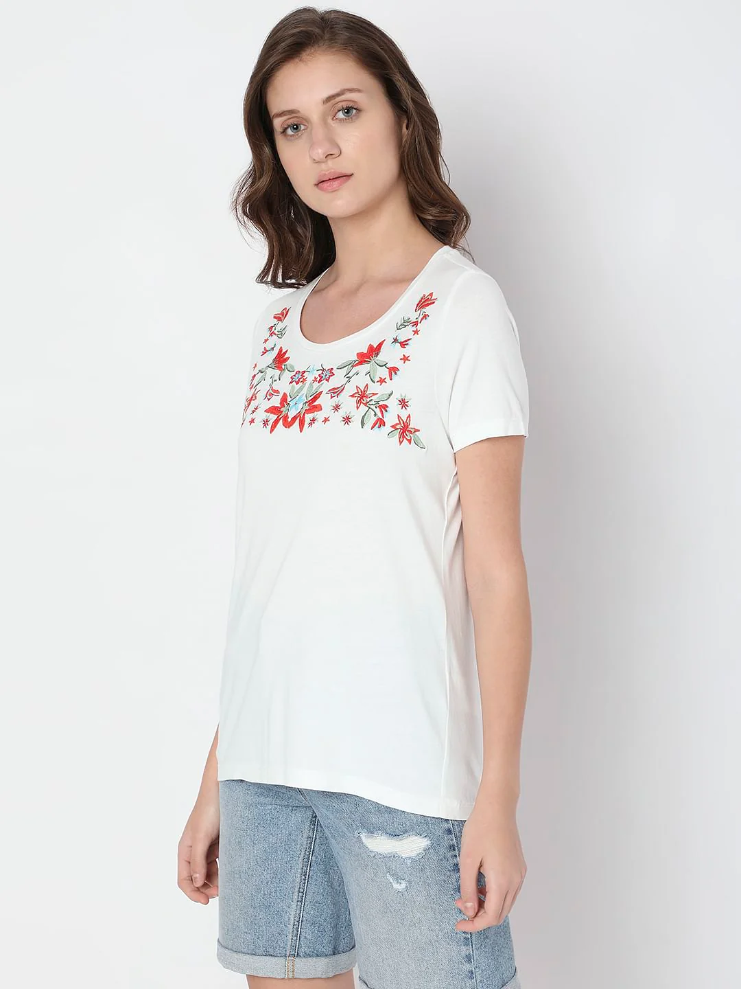 White Floral Print T-Shirt - Image 3