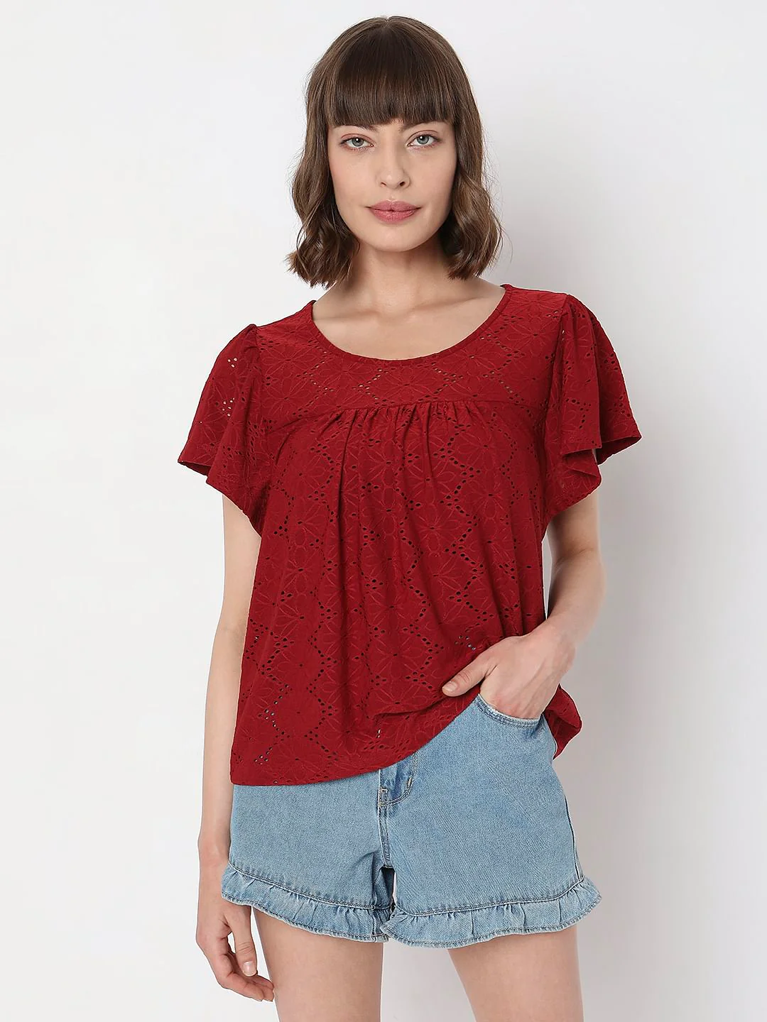 Dark Red Schiffli T-Shirt - Image 2