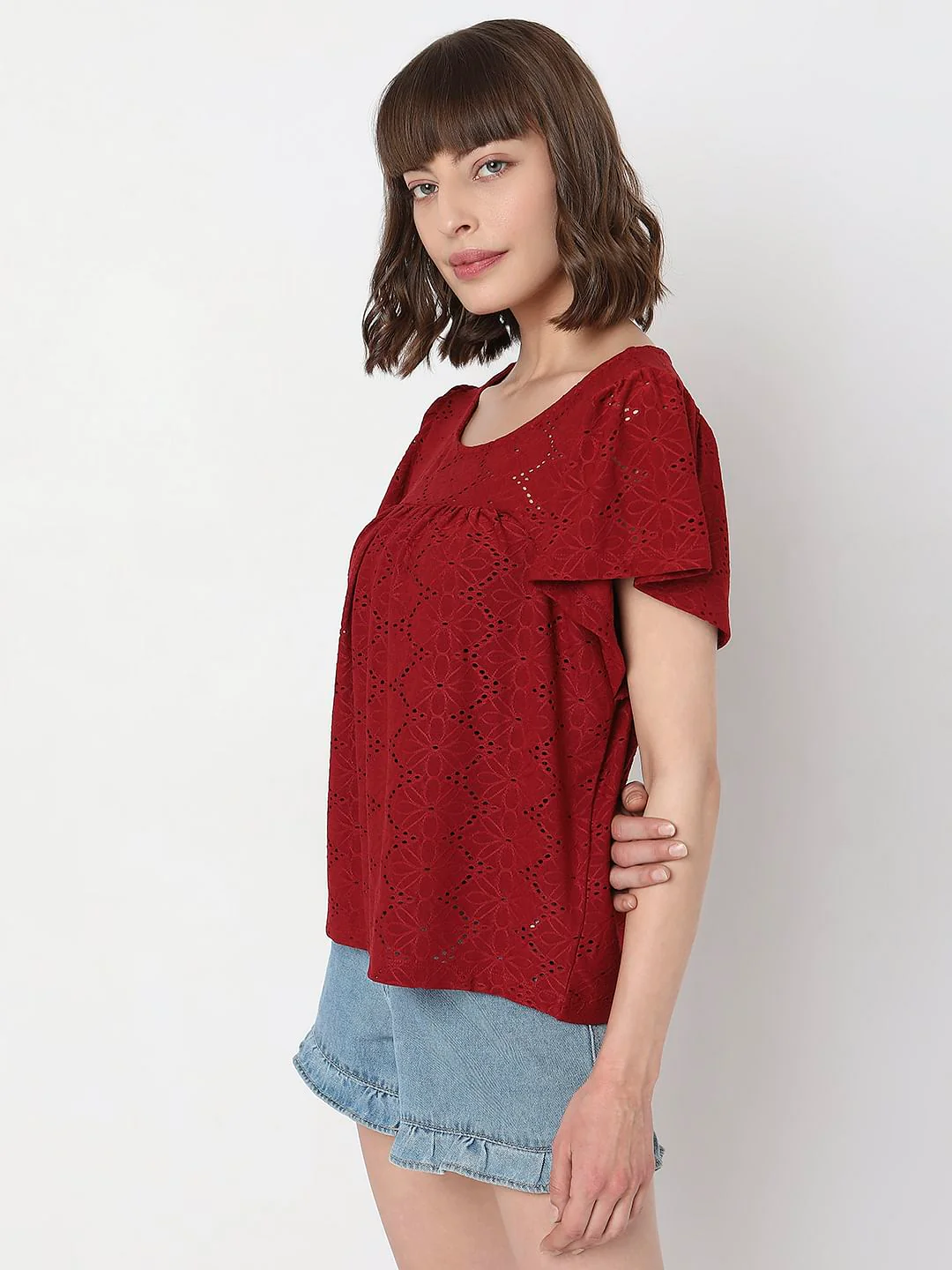 Dark Red Schiffli T-Shirt - Image 3