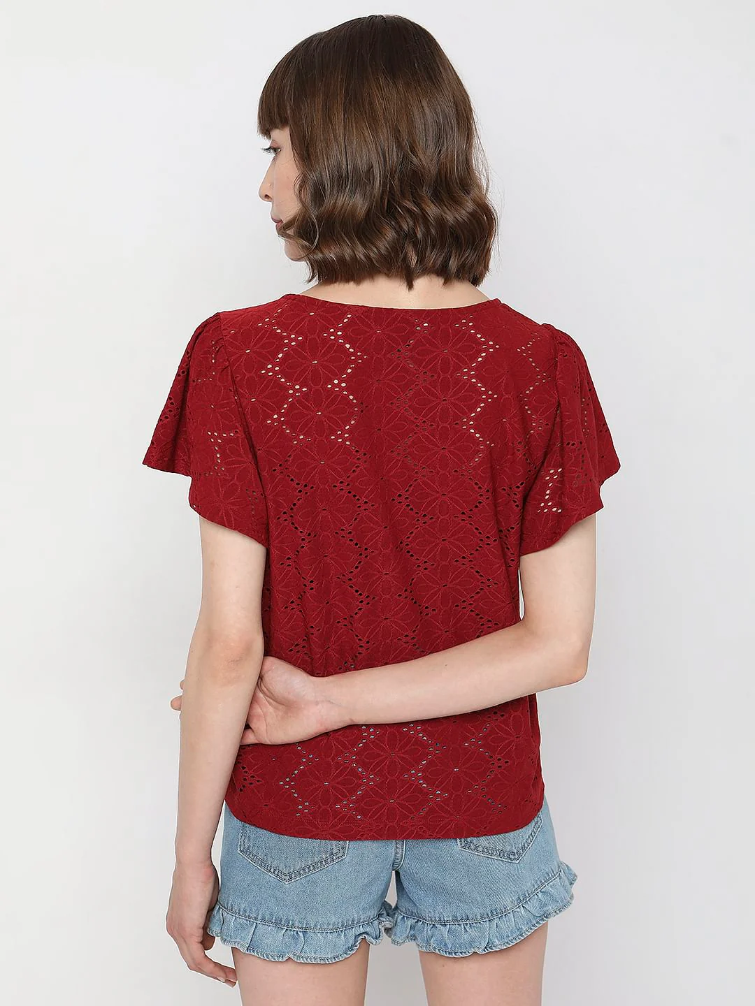 Dark Red Schiffli T-Shirt - Image 4