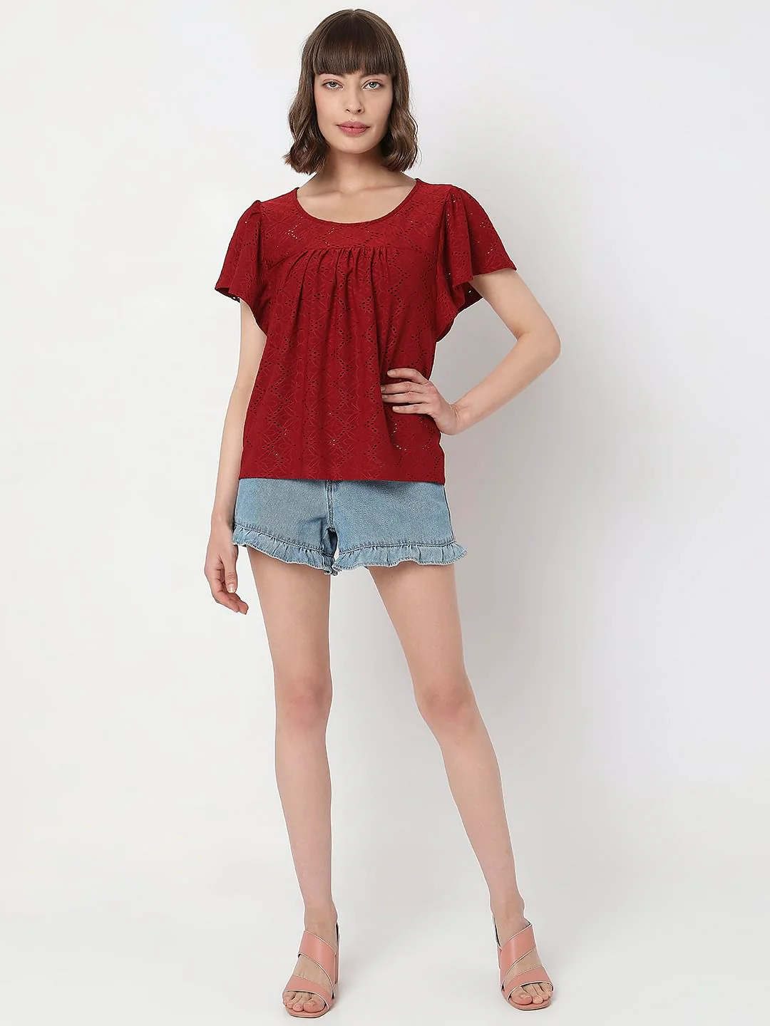 Dark Red Schiffli T-Shirt - Image 5