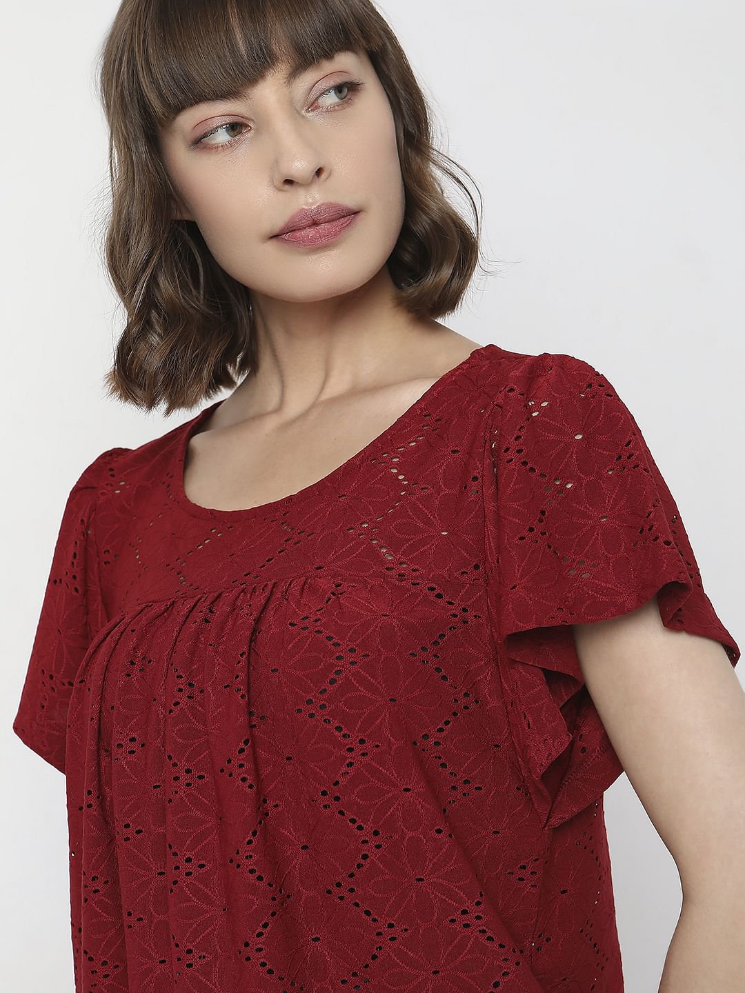 Dark Red Schiffli T-Shirt - Image 6