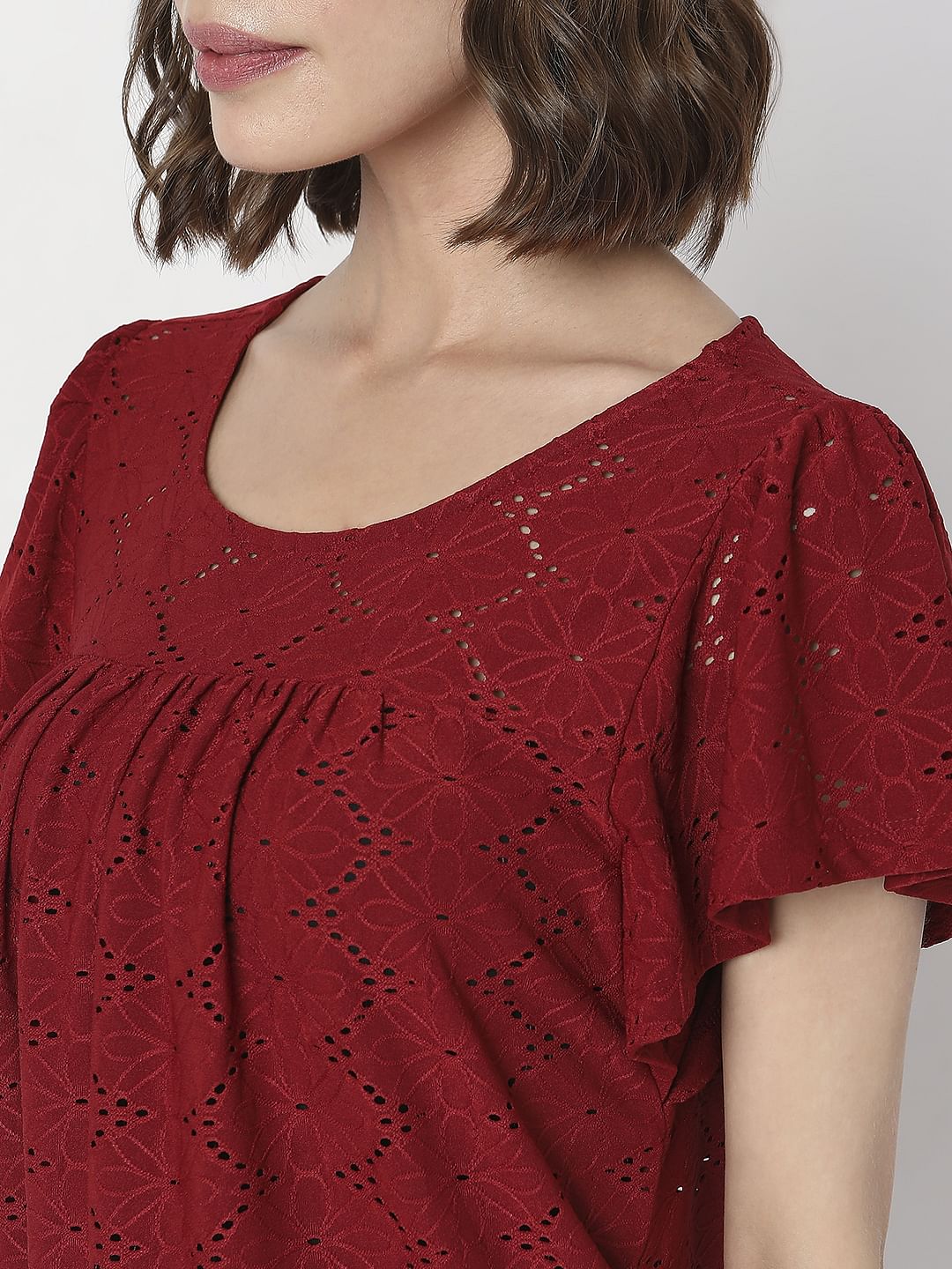 Dark Red Schiffli T-Shirt - Image 8