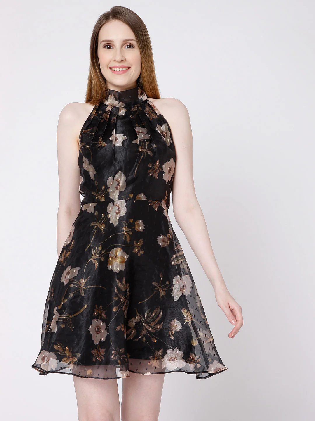 Black Floral Organza Dress - Image 2