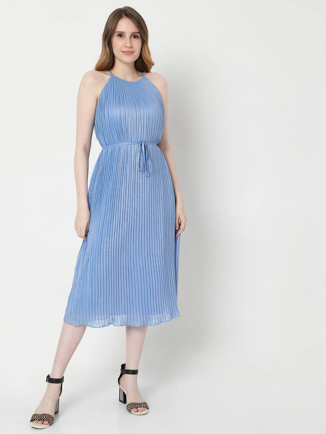 Blue Pleated Midi Dress - Image 2
