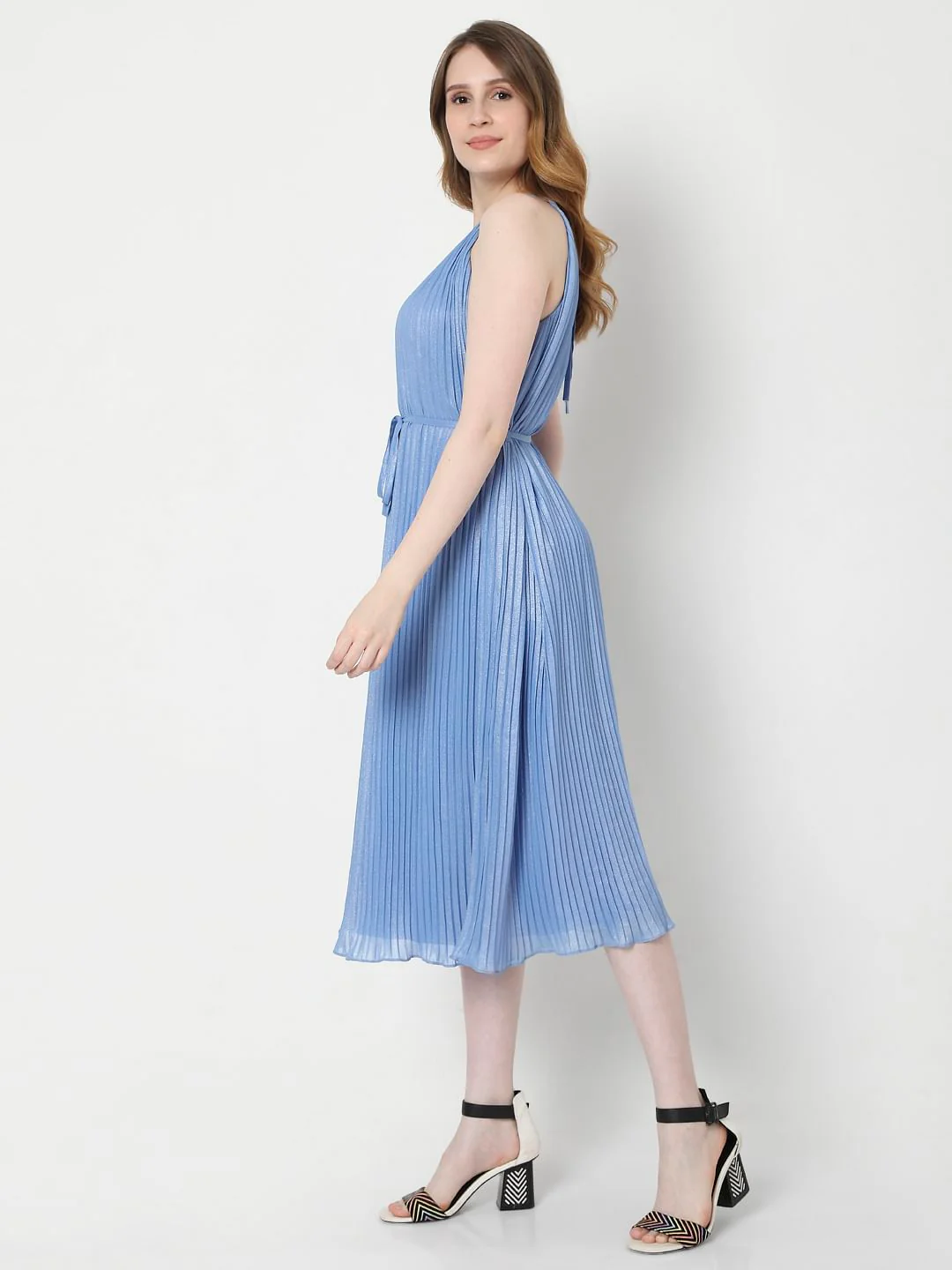 Blue Pleated Midi Dress - Image 3