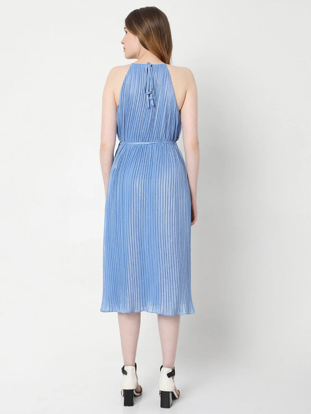 Blue Pleated Midi Dress - Image 4
