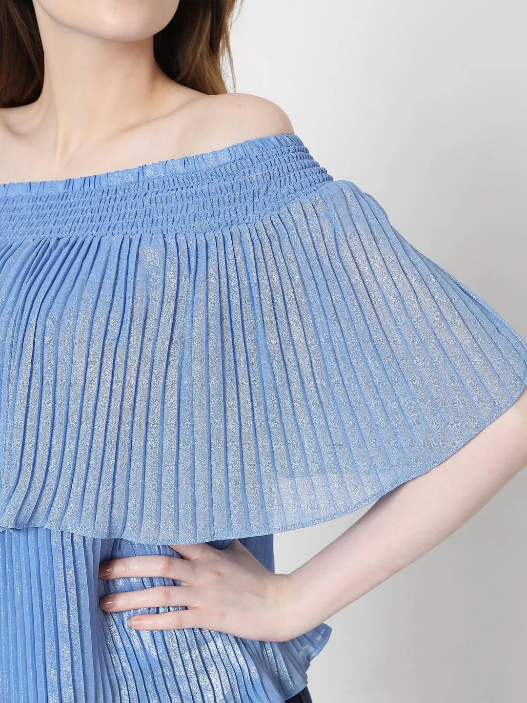 Blue Off-Shoulder Pleated Top - Image 6