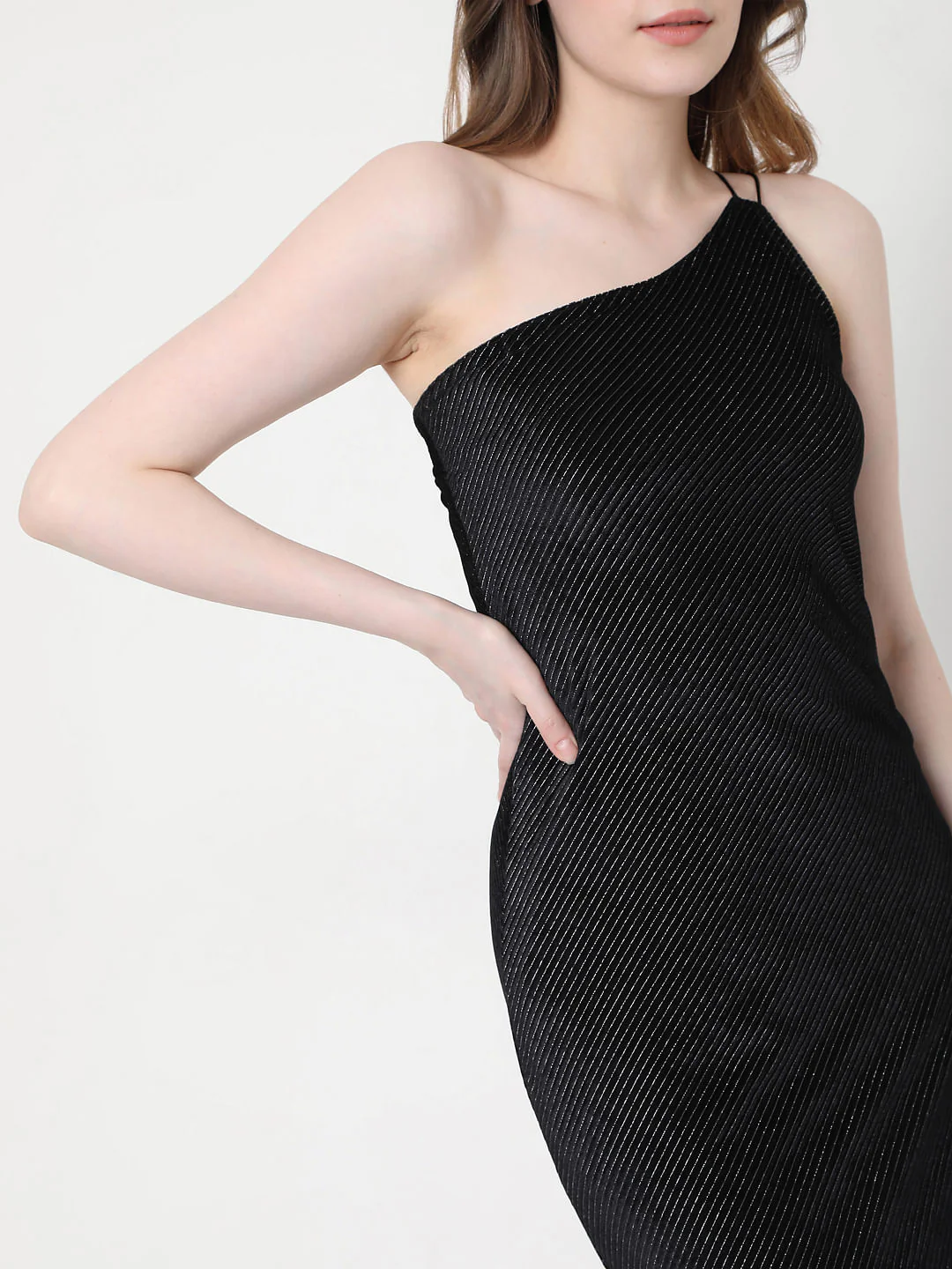 Black One Shoulder Striped Dress - Image 5