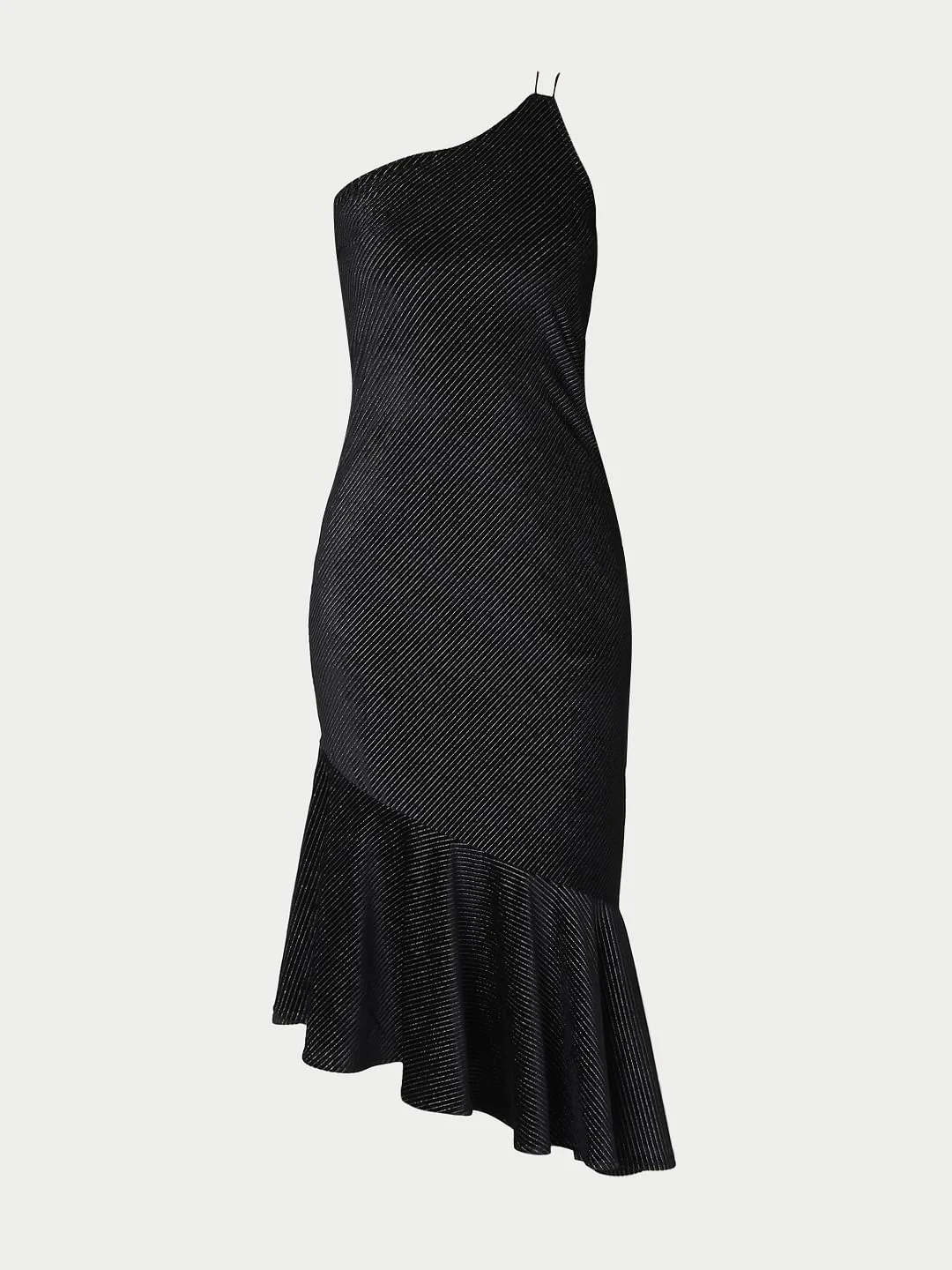Black One Shoulder Striped Dress - Image 6