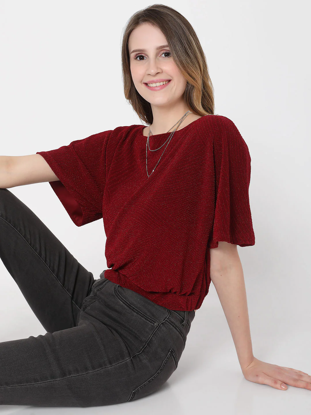 Maroon Textured Shimmer Top