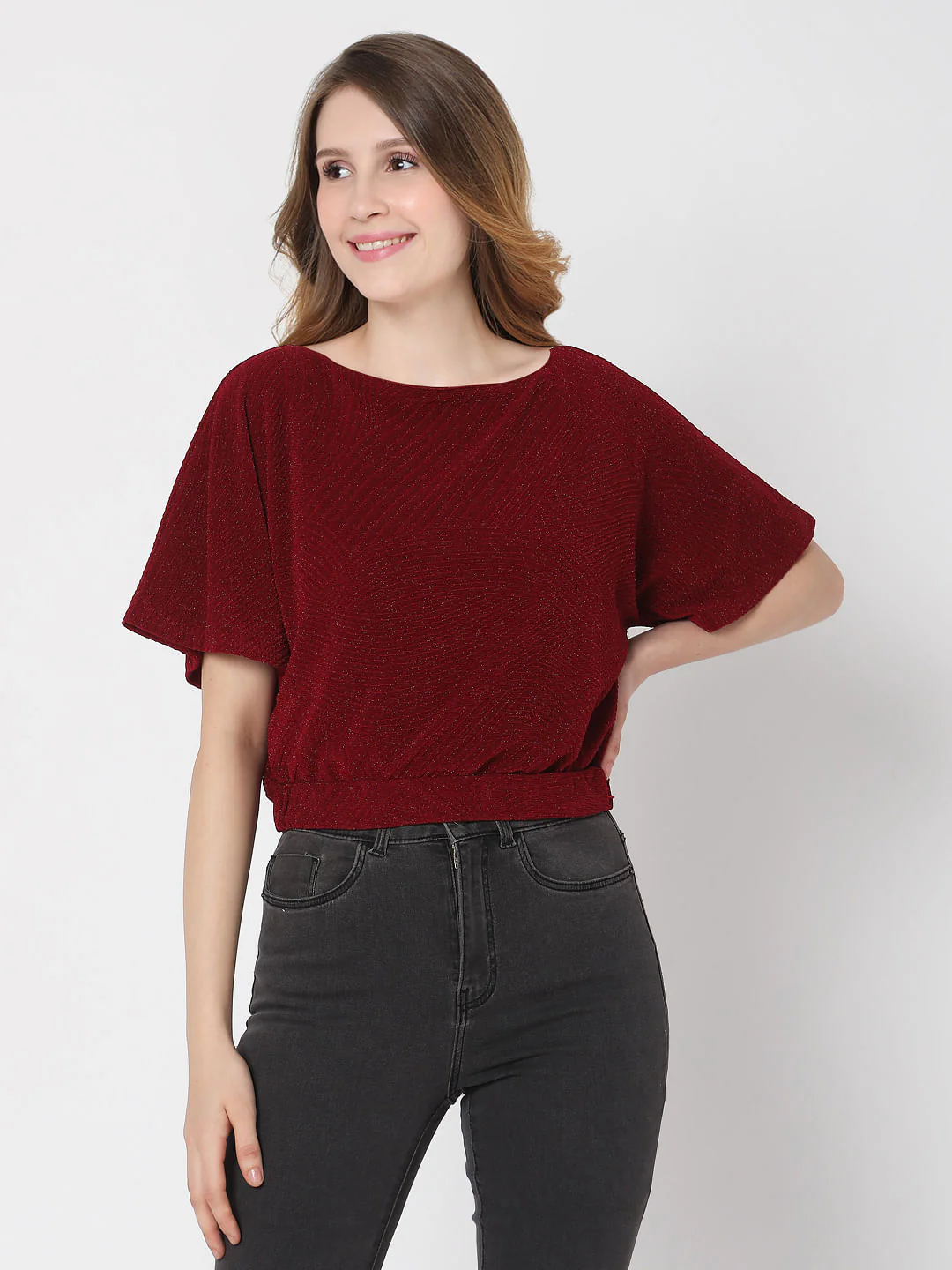 Maroon Textured Shimmer Top - Image 2