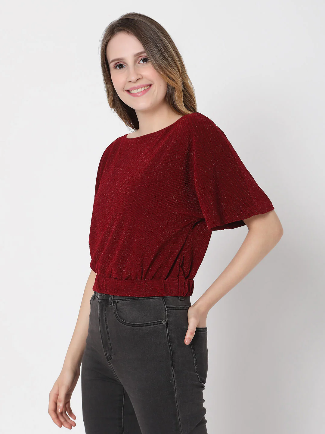 Maroon Textured Shimmer Top - Image 3