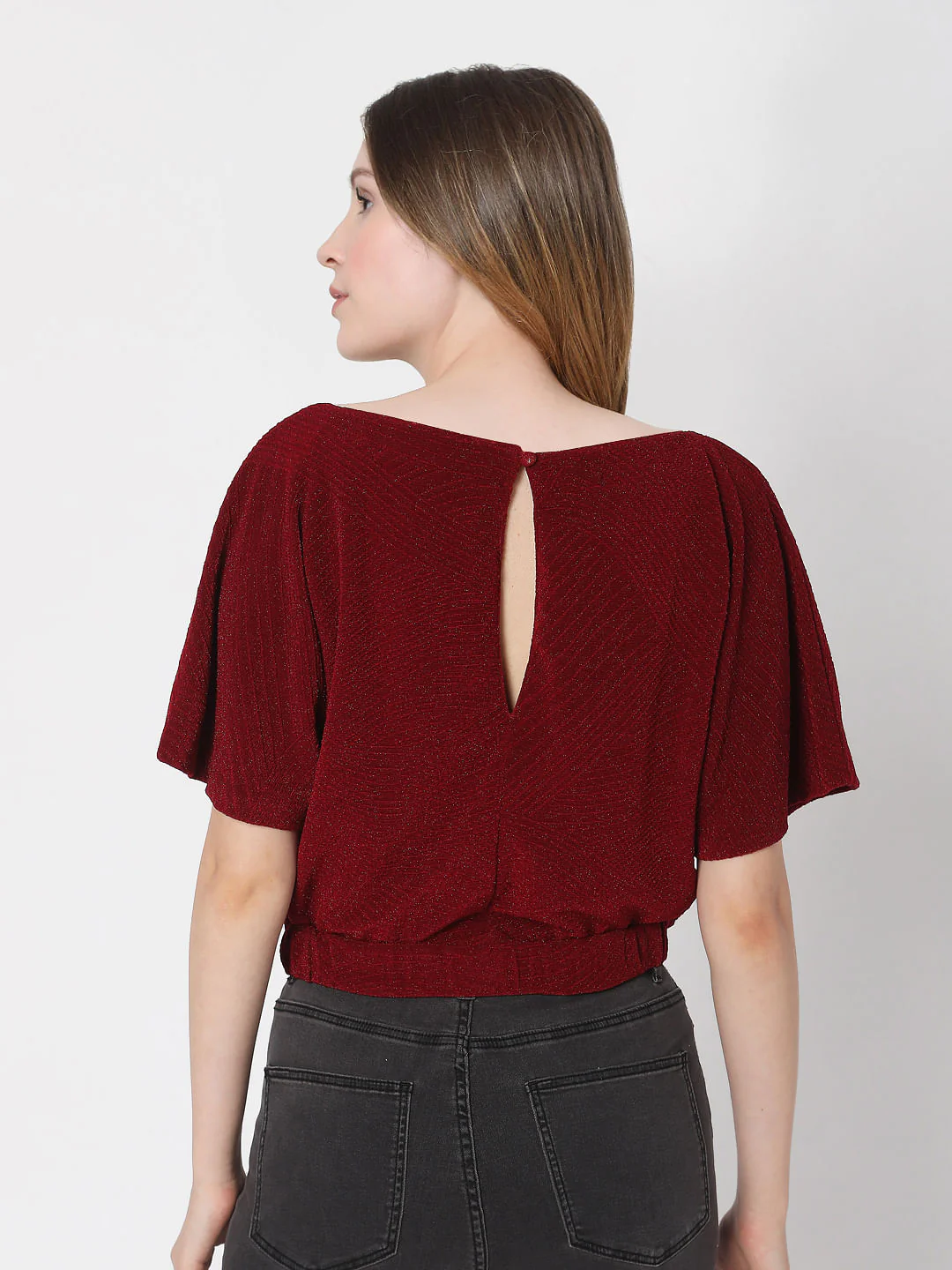 Maroon Textured Shimmer Top - Image 4