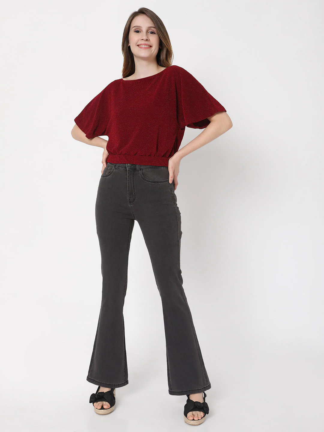 Maroon Textured Shimmer Top - Image 5