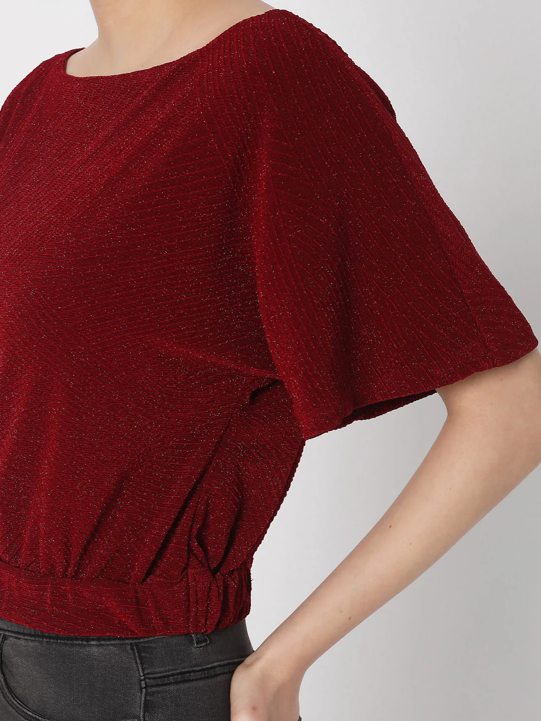 Maroon Textured Shimmer Top - Image 6