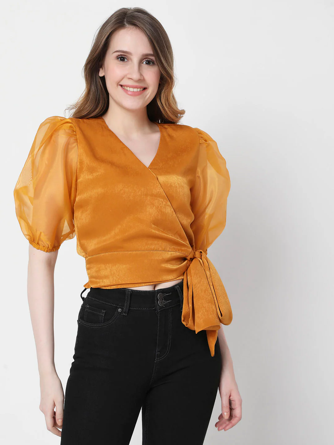 Mustard Overlap Organza Top - Image 2