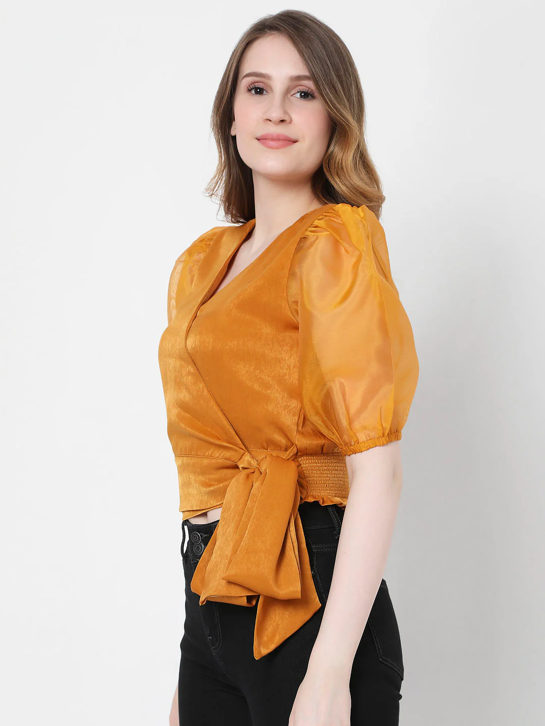 Mustard Overlap Organza Top - Image 3