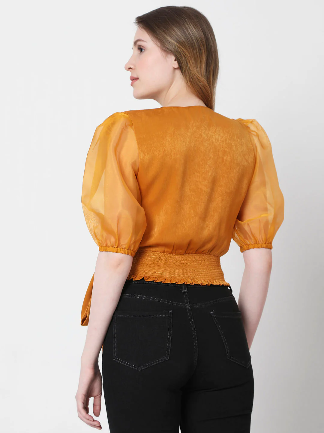 Mustard Overlap Organza Top - Image 4