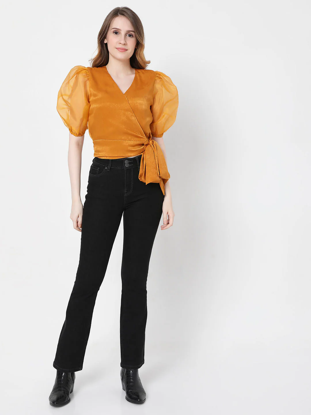 Mustard Overlap Organza Top - Image 5