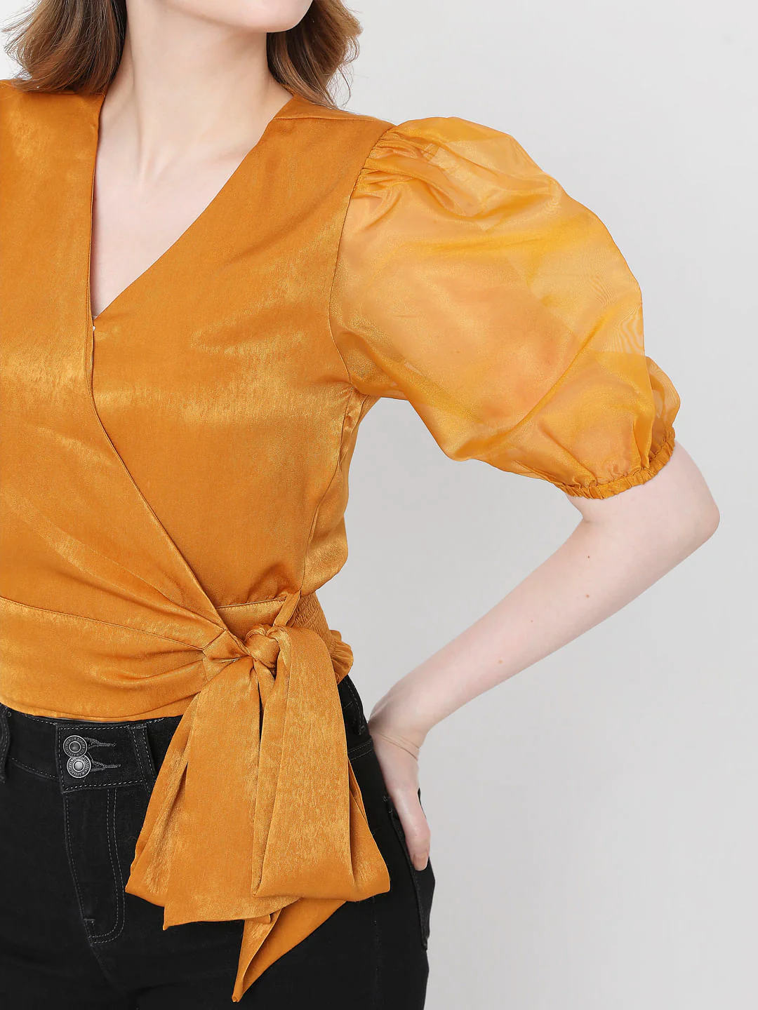 Mustard Overlap Organza Top - Image 6