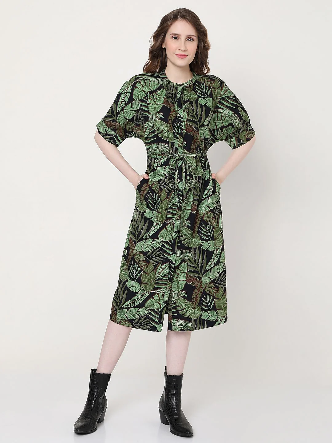 Green Tropical Print Shirt Dress - Image 2