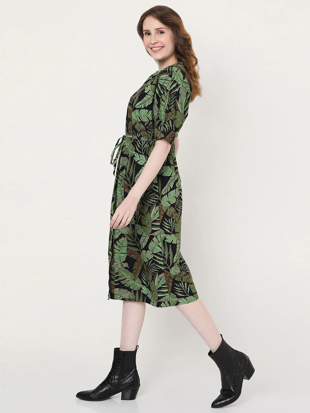 Green Tropical Print Shirt Dress - Image 3