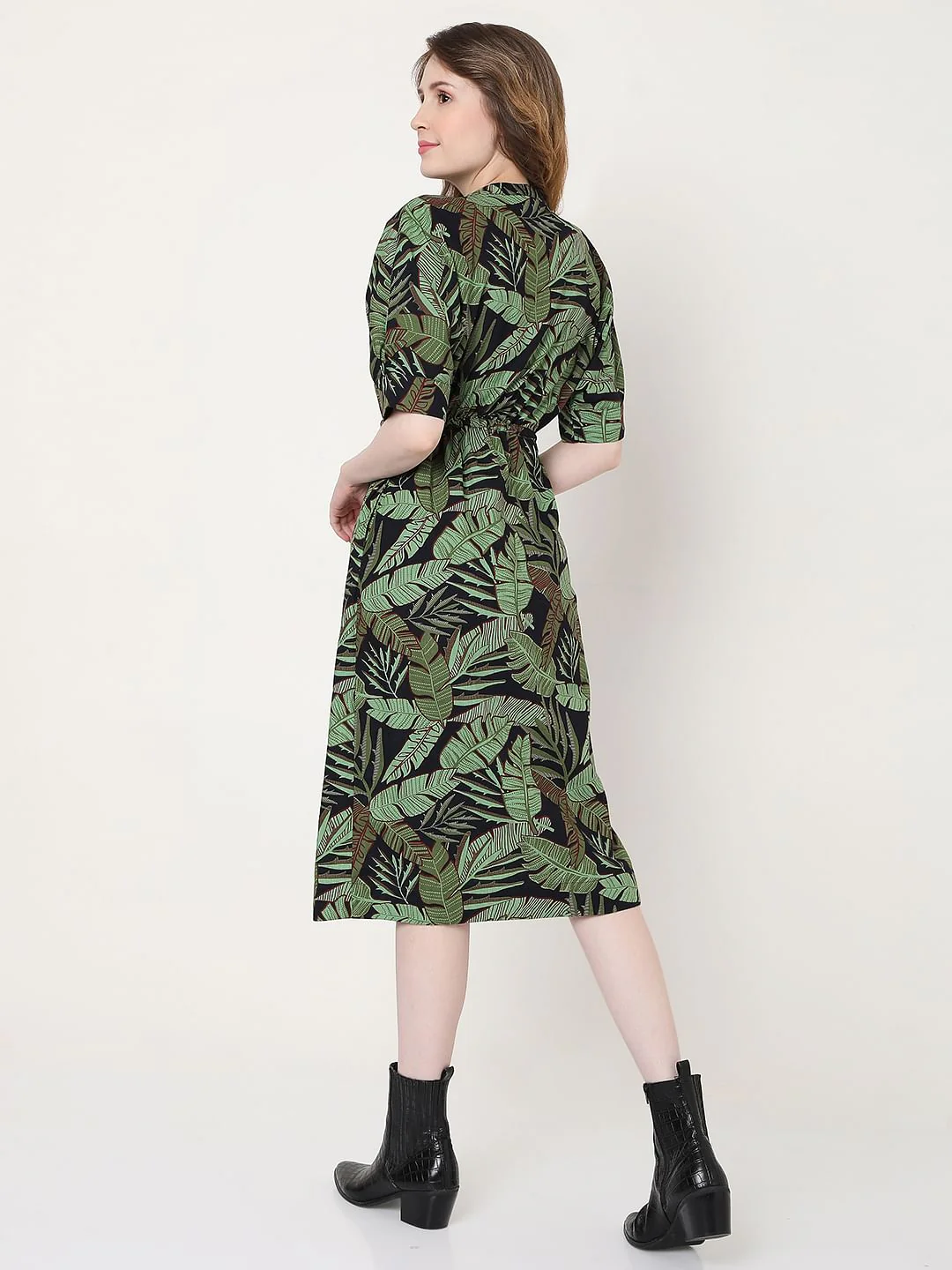 Green Tropical Print Shirt Dress - Image 4