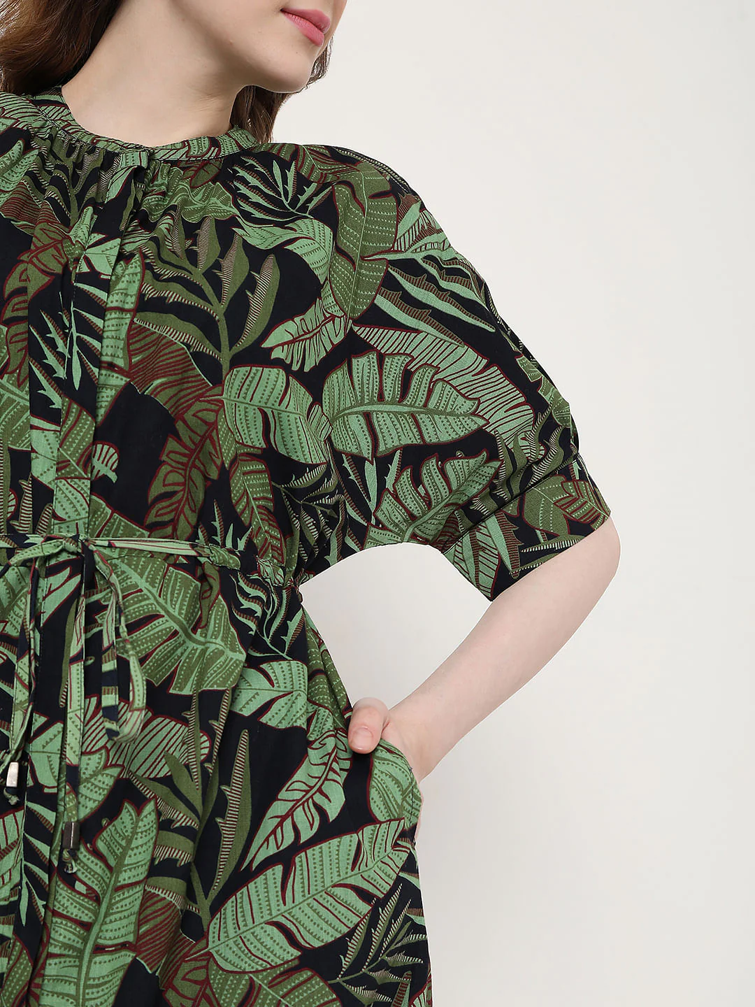 Green Tropical Print Shirt Dress - Image 5