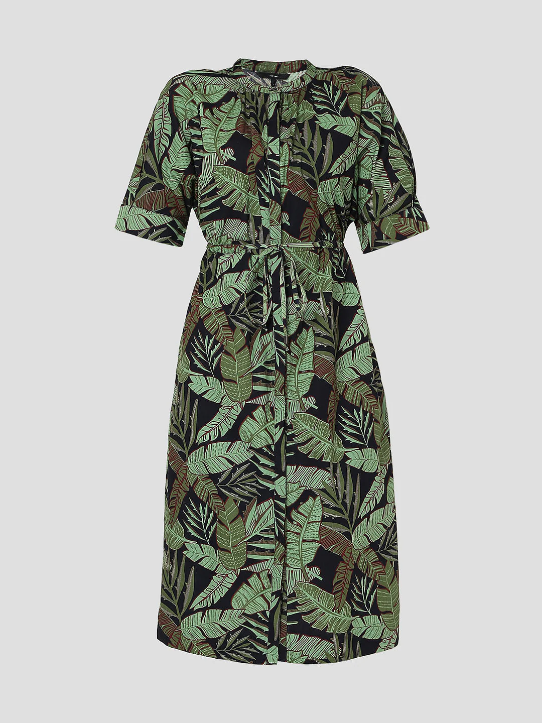 Green Tropical Print Shirt Dress - Image 6