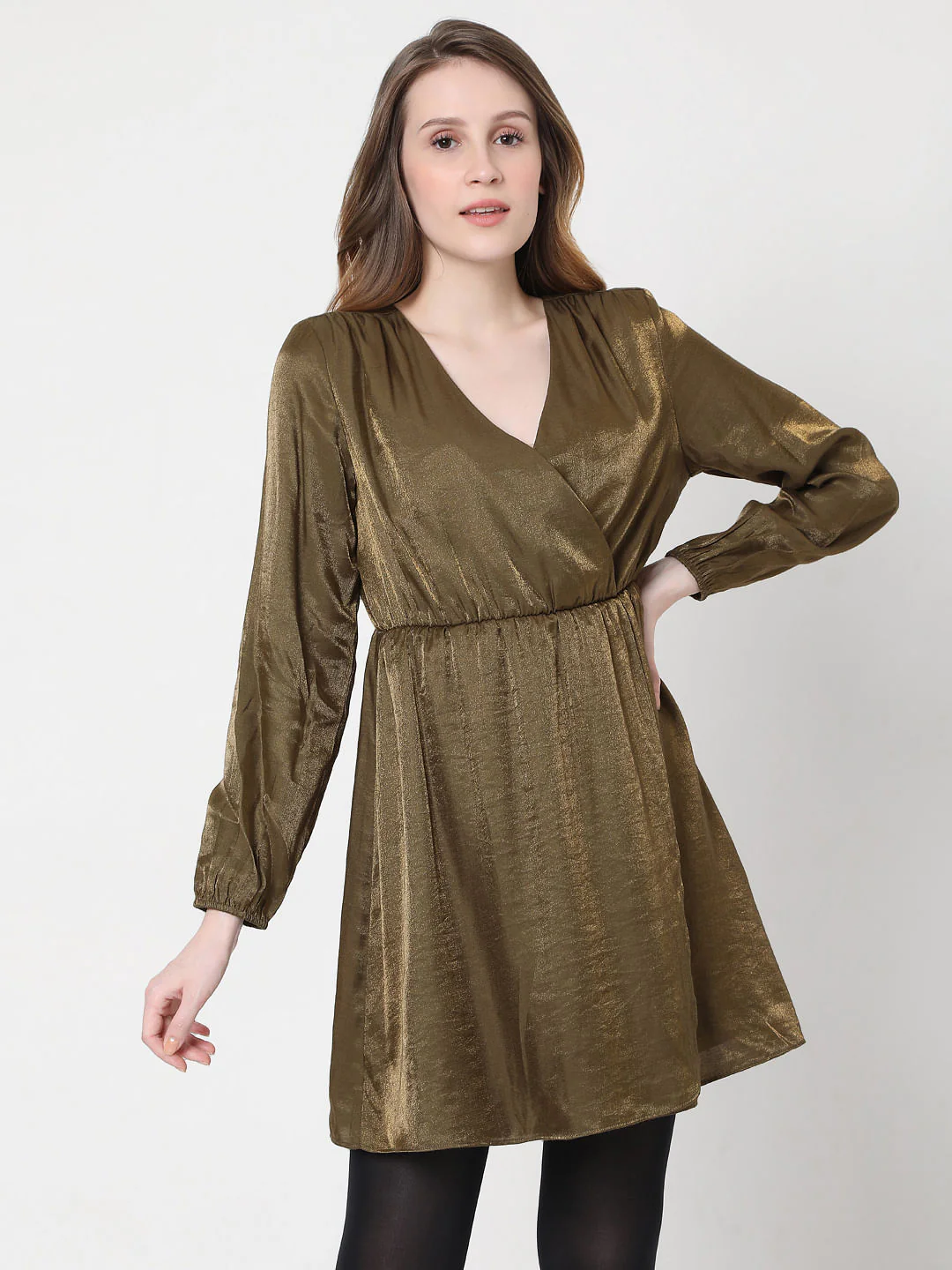 Green Metallic Overlap Dress - Image 2