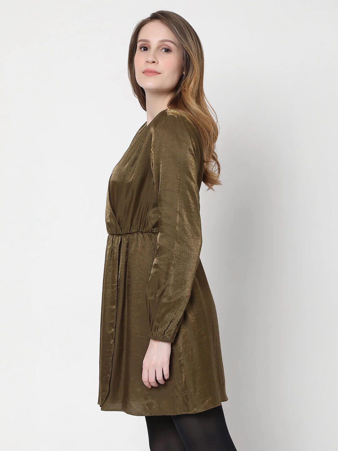 Green Metallic Overlap Dress - Image 3