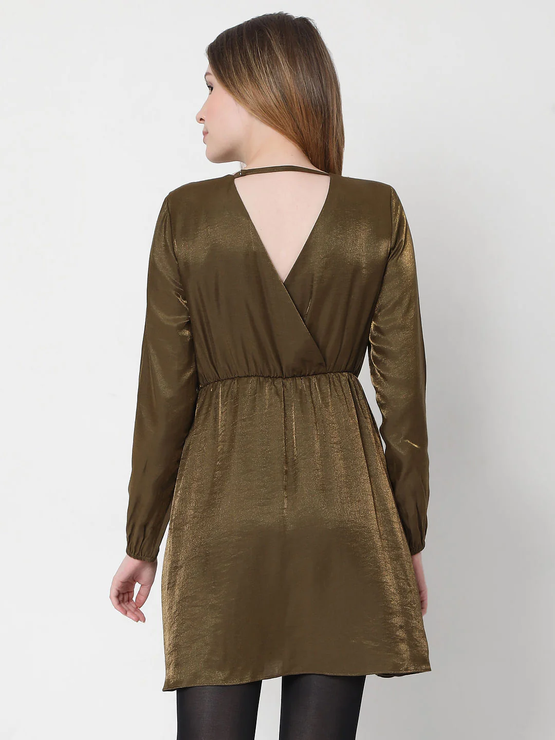 Green Metallic Overlap Dress - Image 4