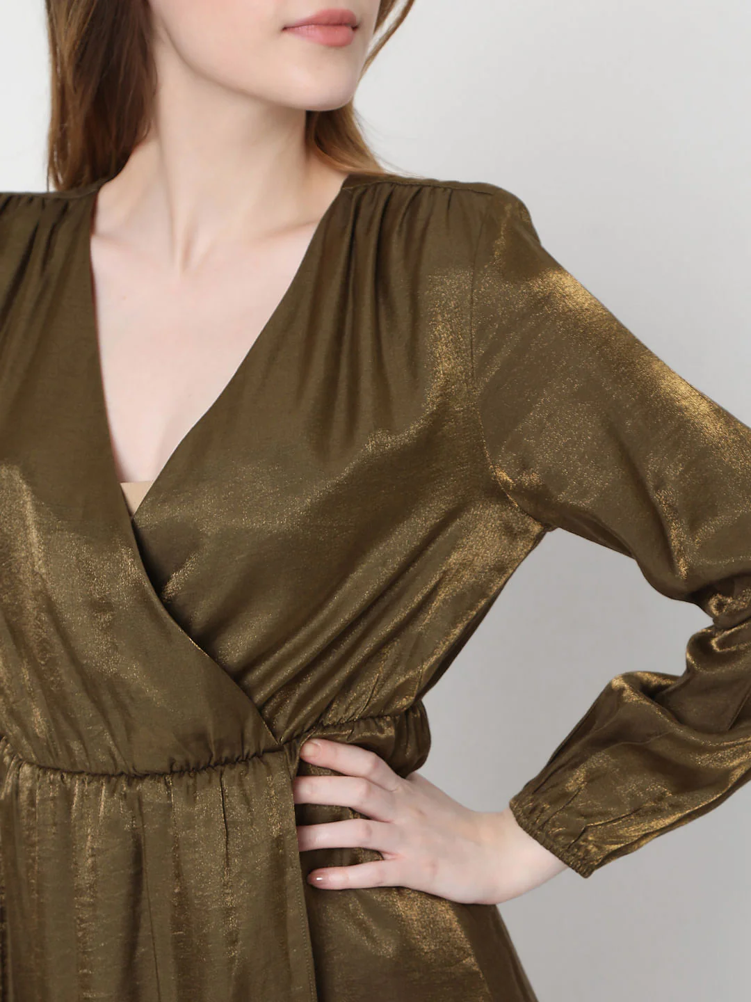 Green Metallic Overlap Dress - Image 6
