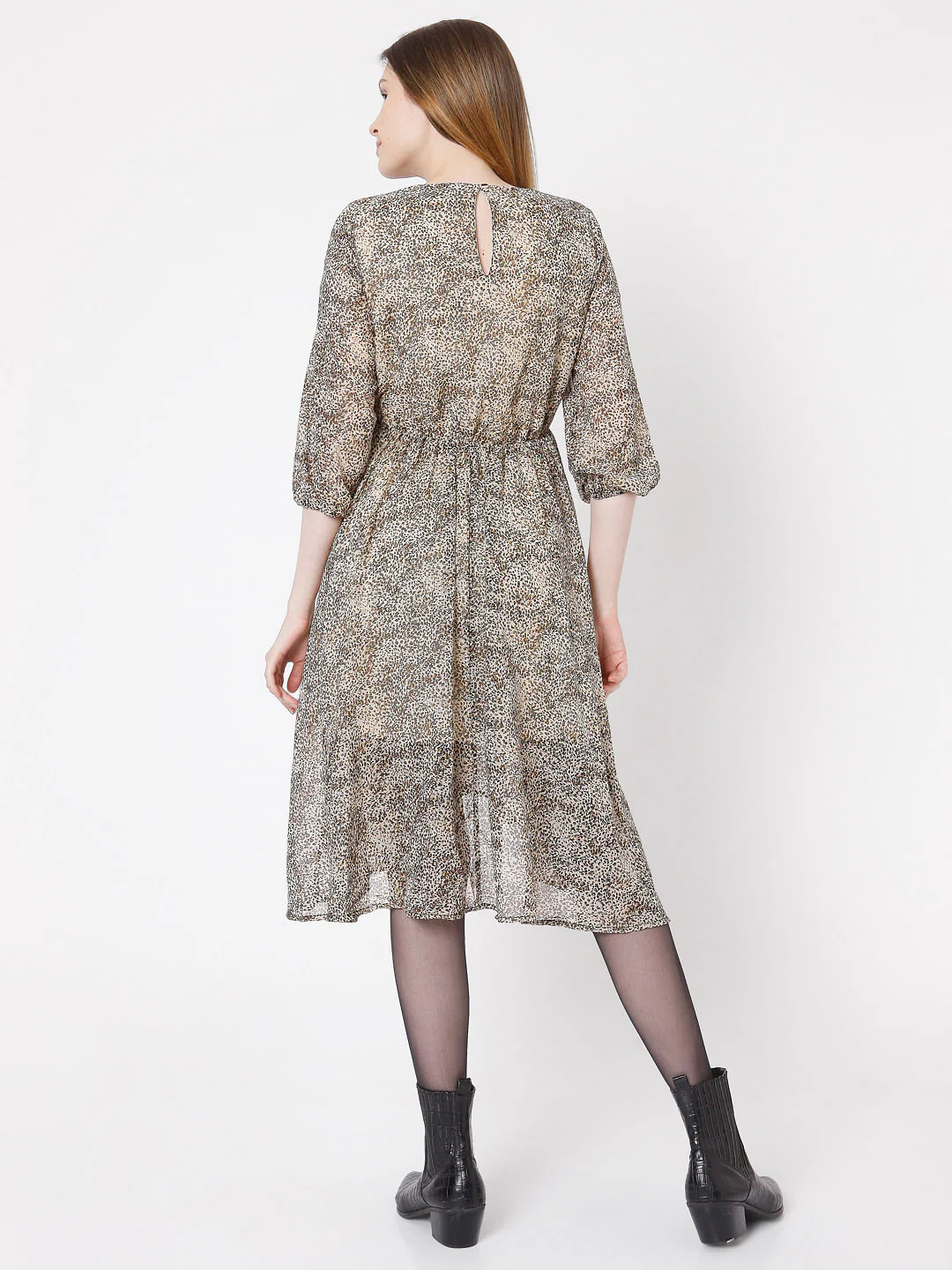Beige Animal Print Fit & Flare Dress - Image 4