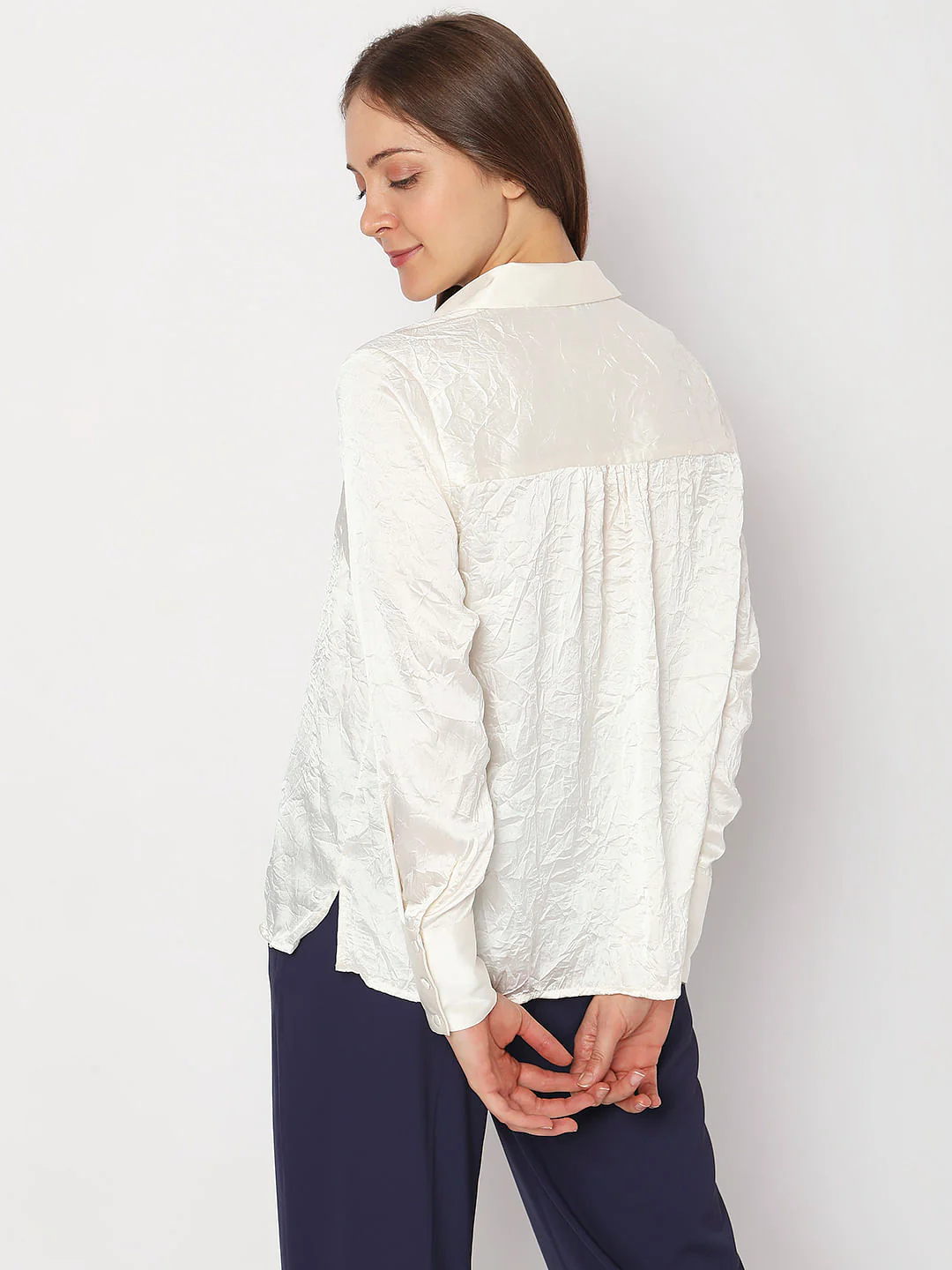 Cream Satin Shirt - Image 4