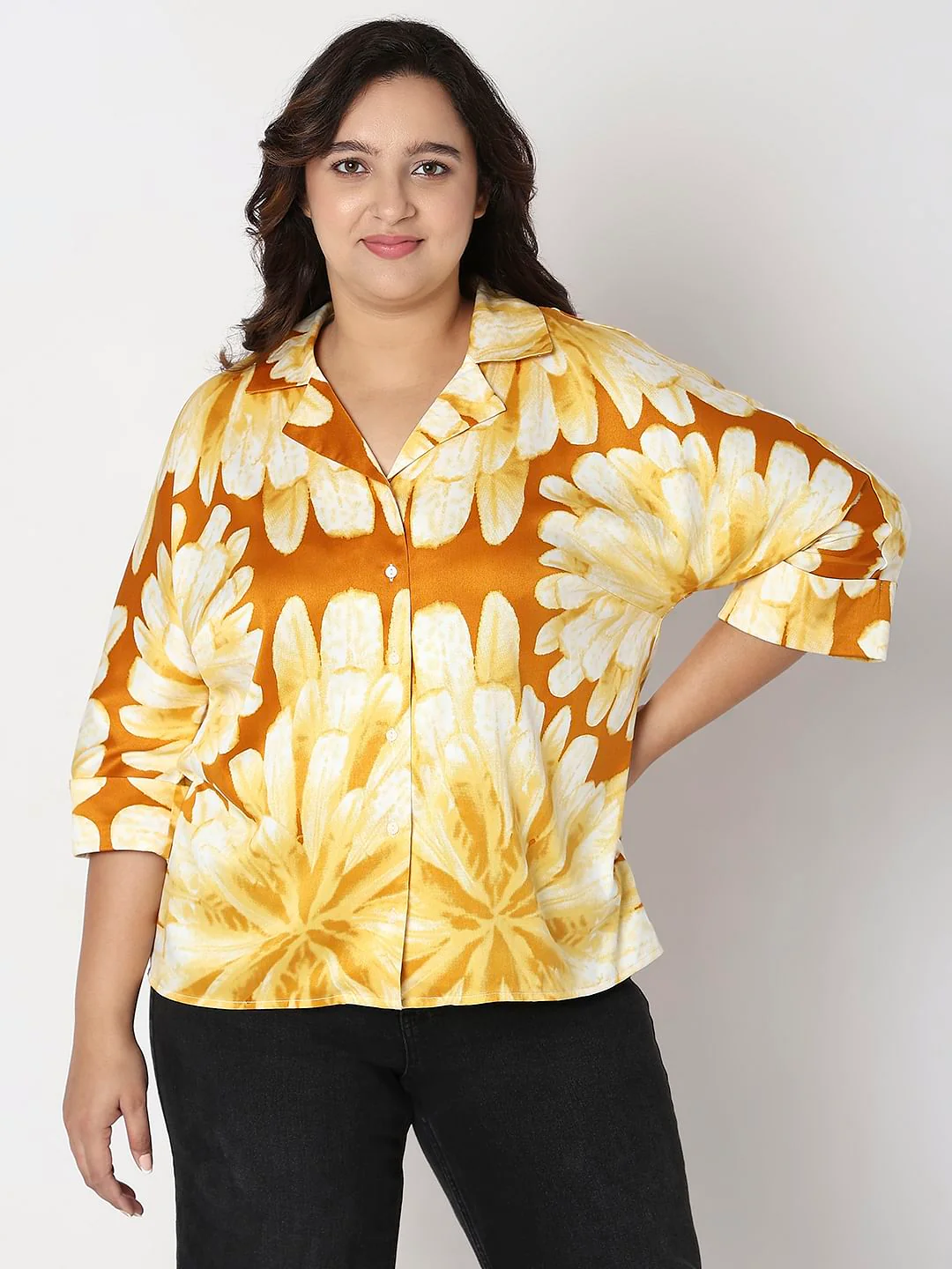 Curve Yellow Floral Print Shirt - Image 2