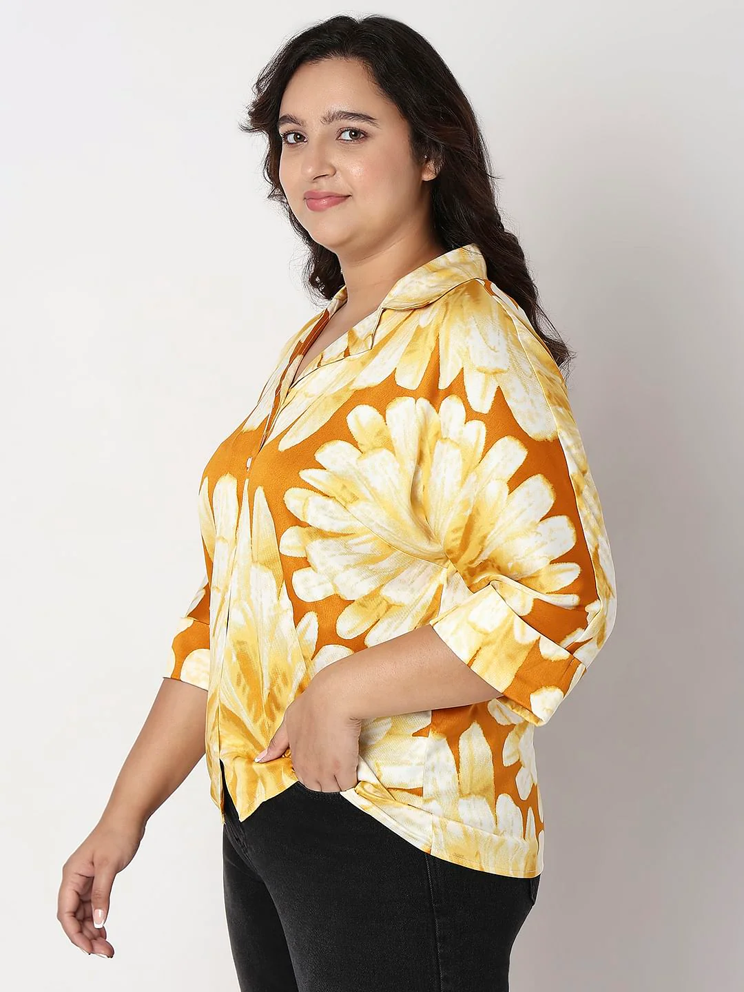 Curve Yellow Floral Print Shirt - Image 3