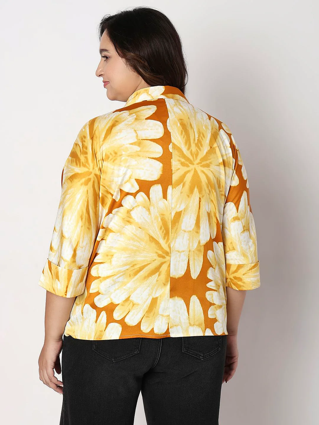 Curve Yellow Floral Print Shirt - Image 4