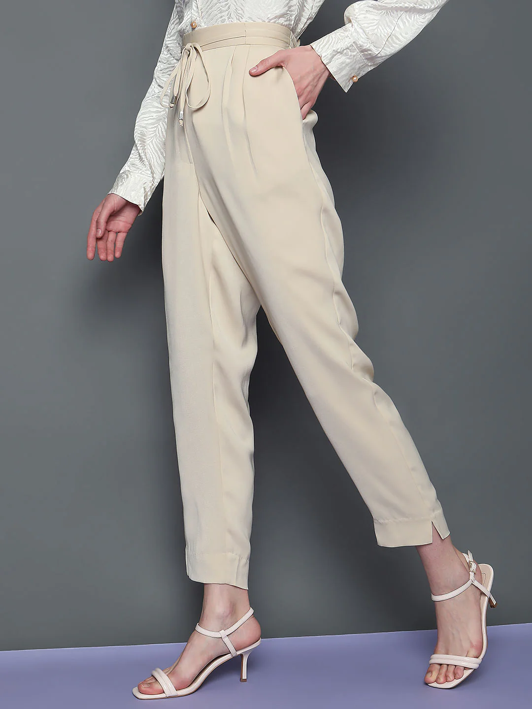 Beige Mid Rise Regular Fit Pants - Image 2